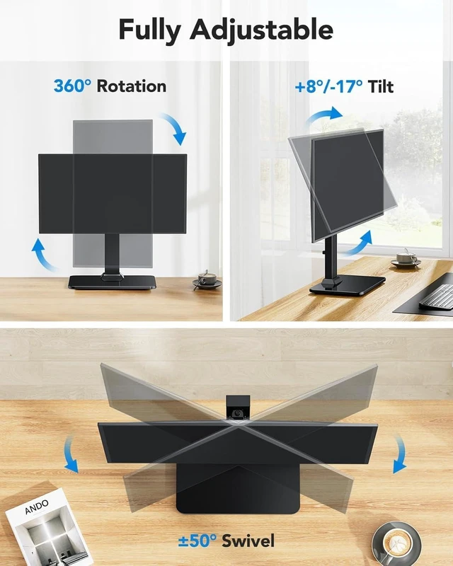 Alt view image 11 of 14 - Monitor Stand, Freestanding VESA Mount for 13 to 34 Inch Screens, Holds up to 44lbs, 5 Height Options, Swivel Desk Stand Riser With 360 Rotation, VESA 75x75mm/100x100mm