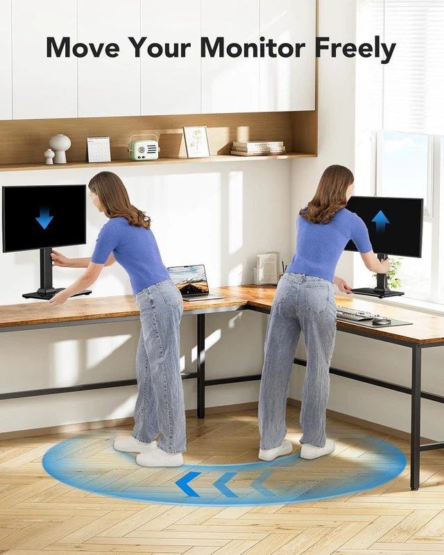 Alt view image 12 of 14 - Monitor Stand, Freestanding VESA Mount for 13 to 34 Inch Screens, Holds up to 44lbs, 5 Height Options, Swivel Desk Stand Riser With 360 Rotation, VESA 75x75mm/100x100mm