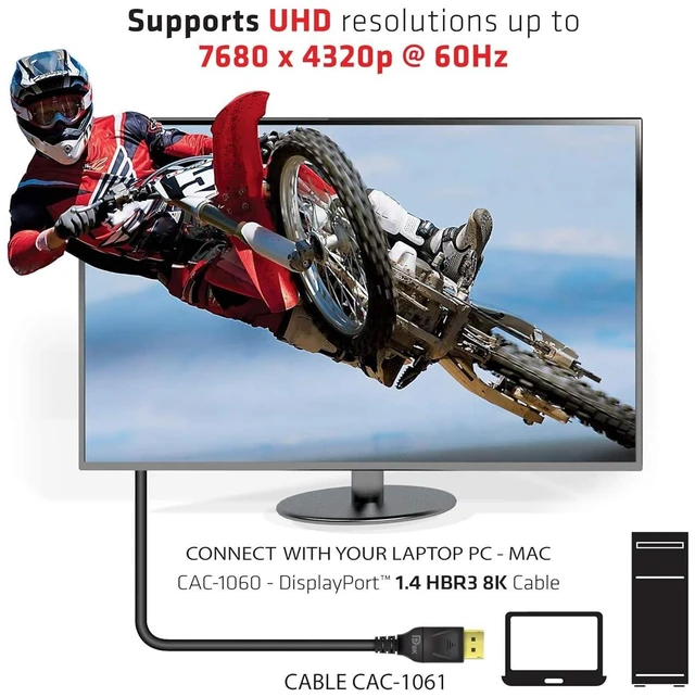 Alt view image 12 of 14 - Club3D CAC-1061 DisplayPort to DisplayPort 1.4/HBR3 Cable DP 1.4 8K 60Hz 5 Meter/16,4 Feet Black VESA Certified