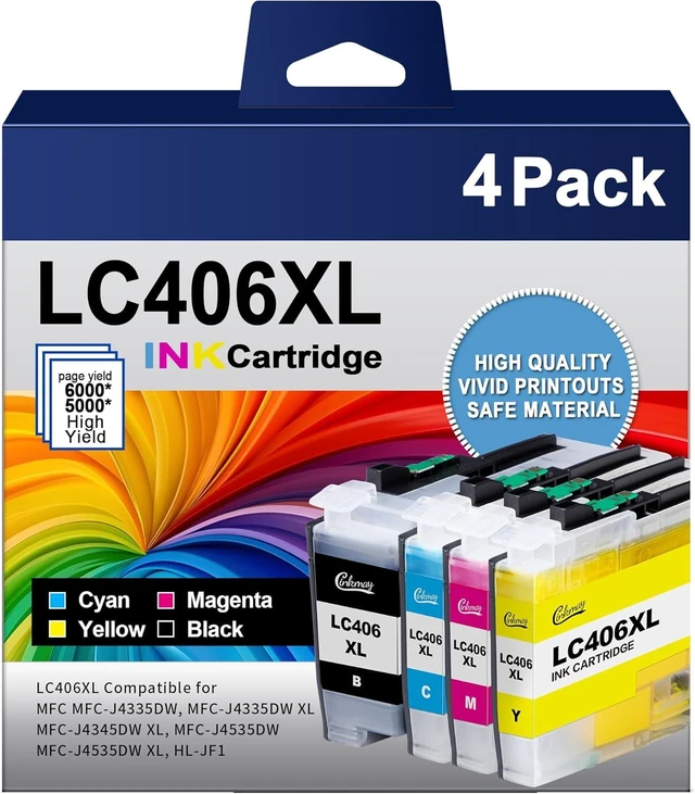 Alt view image 7 of 12 - LC406XL High Yield Ink Cartridge for Printer for Brother LC406 Ink Cartridges LC406XL LC 406 XL use with Brother MFC-J4535DW MFC-J4335DW MFC-J5855DW MFC-J6555DW Printer (4 Pack)