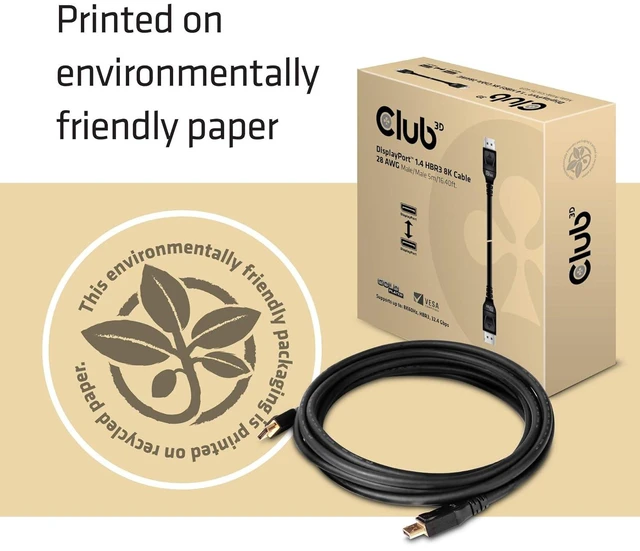 Alt view image 14 of 14 - Club3D CAC-1061 DisplayPort to DisplayPort 1.4/HBR3 Cable DP 1.4 8K 60Hz 5 Meter/16,4 Feet Black VESA Certified