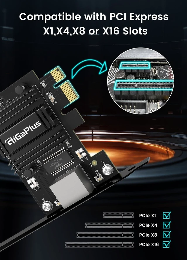 Alt view image 8 of 10 - 2.5Gb PCIe Network Card, GiGaPlus 2500Mbps Ethernet Interface Adapter, with Realtek RTL8125B, Wake on LAN, 2.5G NIC Compliant Windows/Linux/MAC OS