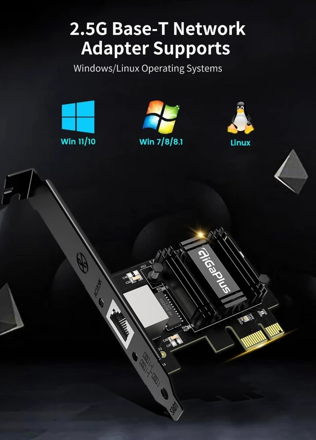 Alt view image 9 of 10 - 2.5Gb PCIe Network Card, GiGaPlus 2500Mbps Ethernet Interface Adapter, with Realtek RTL8125B, Wake on LAN, 2.5G NIC Compliant Windows/Linux/MAC OS
