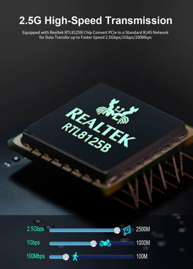 Alt view image 7 of 10 - 2.5Gb PCIe Network Card, GiGaPlus 2500Mbps Ethernet Interface Adapter, with Realtek RTL8125B, Wake on LAN, 2.5G NIC Compliant Windows/Linux/MAC OS