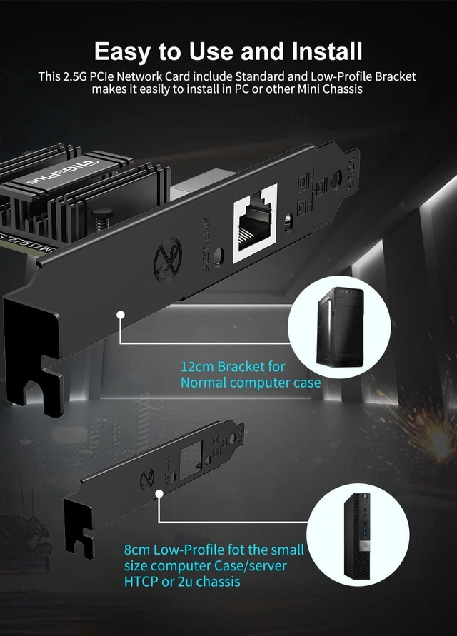 Alt view image 10 of 10 - 2.5Gb PCIe Network Card, GiGaPlus 2500Mbps Ethernet Interface Adapter, with Realtek RTL8125B, Wake on LAN, 2.5G NIC Compliant Windows/Linux/MAC OS