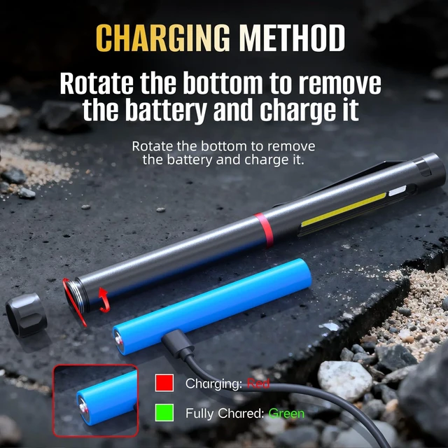 Alt view image 14 of 14 - Pen Light Flashlight, 800 Lumens LED Pen Flashlights Rechargeable 6 Modes COB Magnetic Flashlight with Clip Bright Pocket Flashlights Work Light Portable Waterproof Durable Penlight (1, 7.08in)