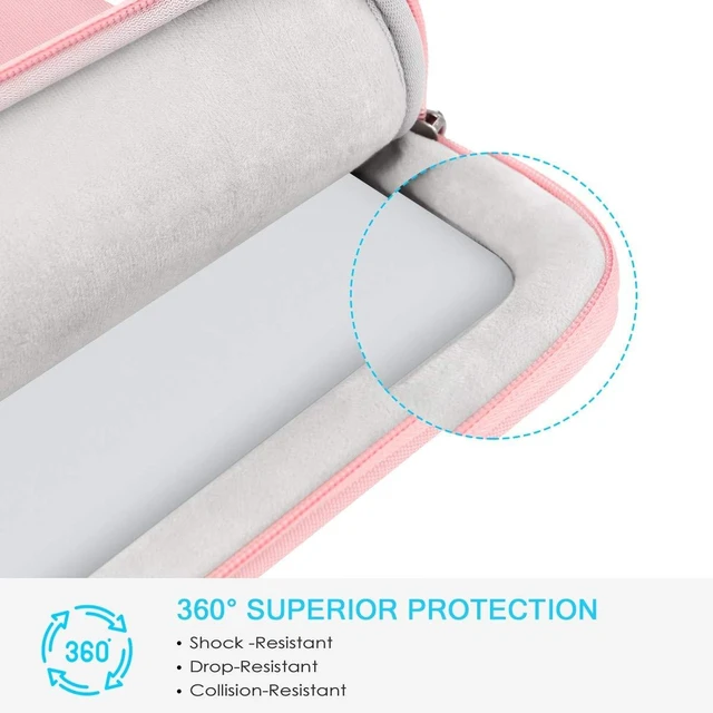 Alt view image 8 of 10 - Lacdo 360 Protective Laptop Sleeve Case for 13 inch New MacBook Air M4 A3240 2025, M3 A3113, M2 A2681, M1 A2337 ^^ 13" MacBook Pro M2/M1 A2338 A2251 ^^ 13" iPad Pro M5 / iPad Air M3 Computer Bag, Pink