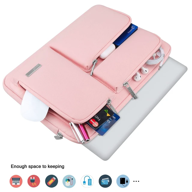 Alt view image 9 of 10 - Lacdo 360 Protective Laptop Sleeve Case for 13 inch New MacBook Air M4 A3240 2025, M3 A3113, M2 A2681, M1 A2337 ^^ 13" MacBook Pro M2/M1 A2338 A2251 ^^ 13" iPad Pro M5 / iPad Air M3 Computer Bag, Pink