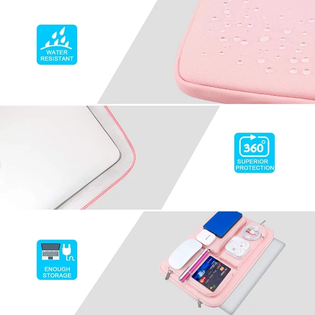 Alt view image 7 of 10 - Lacdo 360 Protective Laptop Sleeve Case for 13 inch New MacBook Air M4 A3240 2025, M3 A3113, M2 A2681, M1 A2337 ^^ 13" MacBook Pro M2/M1 A2338 A2251 ^^ 13" iPad Pro M5 / iPad Air M3 Computer Bag, Pink