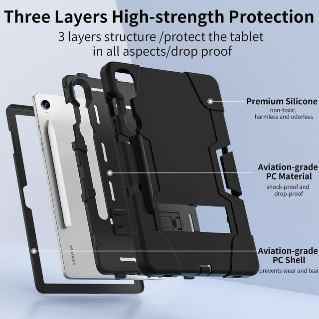 Alt view image 10 of 10 - Doemoil Case for Samsung Galaxy Tab S9 Plus 12.4 Inch Tablet Case,Heavy Duty with Pen Holder Shockproof Hybrid Stand Protective Case for Samsung Galaxy Tab S9 Plus/Galaxy Tab S9 FE Plus (Black/Black)