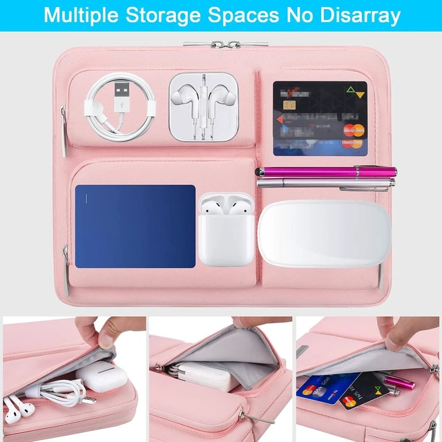 Alt view image 10 of 10 - Lacdo 360 Protective Laptop Sleeve Case for 13 inch New MacBook Air M4 A3240 2025, M3 A3113, M2 A2681, M1 A2337 ^^ 13" MacBook Pro M2/M1 A2338 A2251 ^^ 13" iPad Pro M5 / iPad Air M3 Computer Bag, Pink