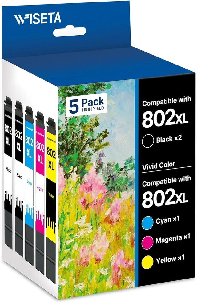 Alt view image 8 of 14 - Wiseta 802XL 802 XL High Capacity Remanufactured Replacement for Epson 802xl Ink Cartridges Combo Pack T802 T802XL for Workforce Pro WF-4730 WF-4740 WF-4720 WF-4734 EC-4020 EC-4030 (5 Pack, BCMY)