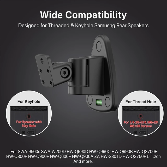 Alt view image 7 of 10 - Adjustable Speaker Wall Mounts Pair for Samsung HW-Q990D/Q990F/Q990C/Q990H/Q800F/Q900F, Heavy Duty Wall Brackets for SWA-9500S/9250S/9200S/SWA-W200D Samsung Rear Speaker Mounts WR Keyhole&