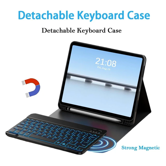 Alt view image 7 of 10 - Detachable Keyboard Case for for Samsung Galaxy Tab A11+ 2025/A9+ 2023 11 inch, 7 Color Backlit Magnetic Keyboard Case for Samsung Galaxy Tab A11+ /A9+ with Pen Holder, 3 Angle Adjustment, Black