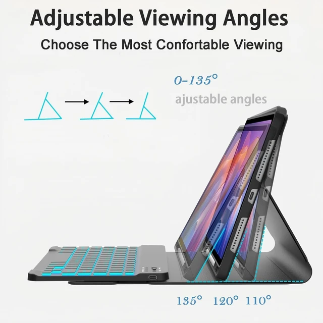 Alt view image 8 of 10 - Detachable Keyboard Case for for Samsung Galaxy Tab A11+ 2025/A9+ 2023 11 inch, 7 Color Backlit Magnetic Keyboard Case for Samsung Galaxy Tab A11+ /A9+ with Pen Holder, 3 Angle Adjustment, Black