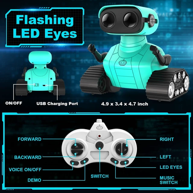 Alt view image 14 of 14 - Robot Toys - Kids Toys Rechargeable RC Robots, Remote Control Toy with Auto-Demonstration, Flexible Head & Arms, Dance Moves, Music, Shining LED Eyes, for Girls Boys