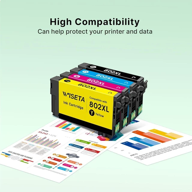 Alt view image 12 of 14 - Wiseta 802XL 802 XL High Capacity Remanufactured Replacement for Epson 802xl Ink Cartridges Combo Pack T802 T802XL for Workforce Pro WF-4730 WF-4740 WF-4720 WF-4734 EC-4020 EC-4030 (5 Pack, BCMY)