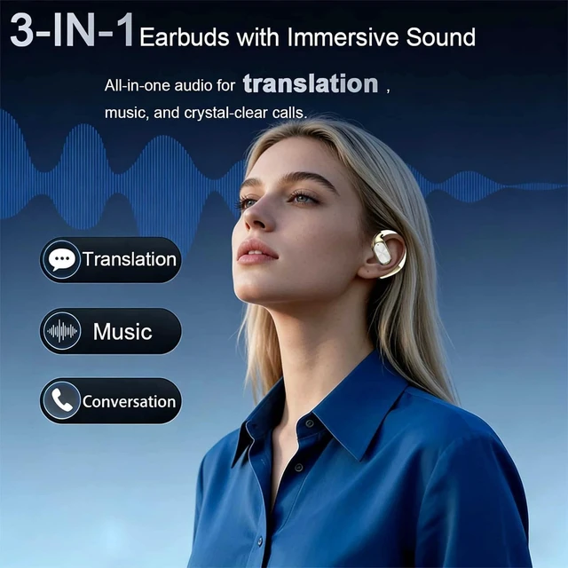 Alt view image 7 of 10 - AI Translation Earbuds Real Time,156 Language Translator Earbuds,Bluetooth 6.0 Open Ear Translation Headphones,Dolby Audio,60H Playtime,IPX5 Waterproof,Perfect for Travel, Business, and Study.(Skin)