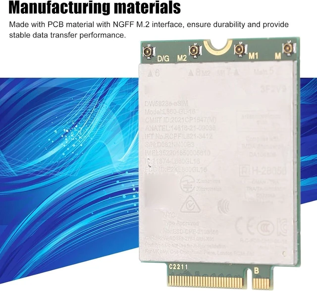 Alt view image 10 of 14 - CCYLEZ for Latitude 5440 5540 7340 Precision 3480 WWAN Network Card, DW5823E L860-GL 4G LTE Module M.2 Interface with eSIM, Replacement for 10/11