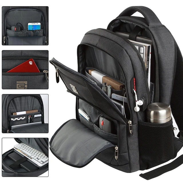 Alt view image 8 of 10 - Laptop Backpack,Business Travel Anti Theft Slim Durable Laptops Backpack with USB Charging Port,Water Resistant College Computer Bag for Women & Men Fits 15.6 Inch Laptop and Notebook - Black