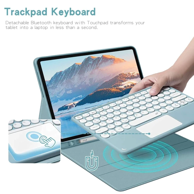 Alt view image 9 of 10 - Touch Keyboard Case for Samsung Galaxy Tab S6 Lite 10.4 Inch 2024/2022/2020 Model (SM-P620/P625/P613/P619/P610/P615), with Pencil Holder - Magnetically Detachable Touch Bluetooth Keyboard (Blue)