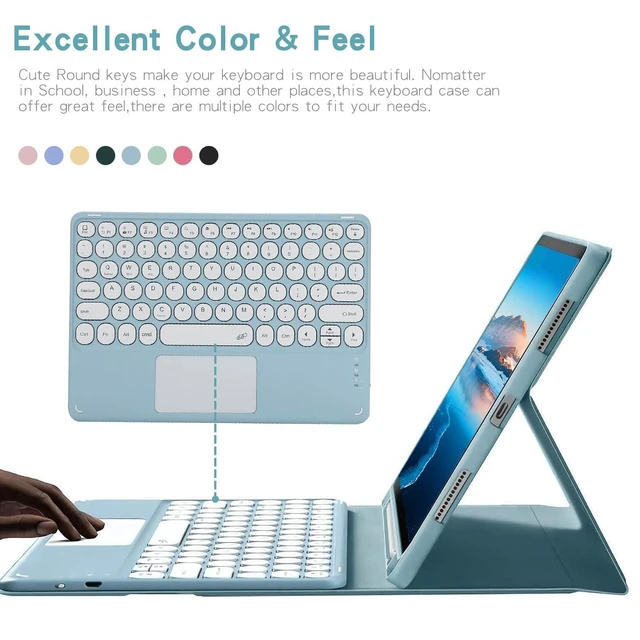 Alt view image 8 of 10 - Touch Keyboard Case for Samsung Galaxy Tab S6 Lite 10.4 Inch 2024/2022/2020 Model (SM-P620/P625/P613/P619/P610/P615), with Pencil Holder - Magnetically Detachable Touch Bluetooth Keyboard (Blue)