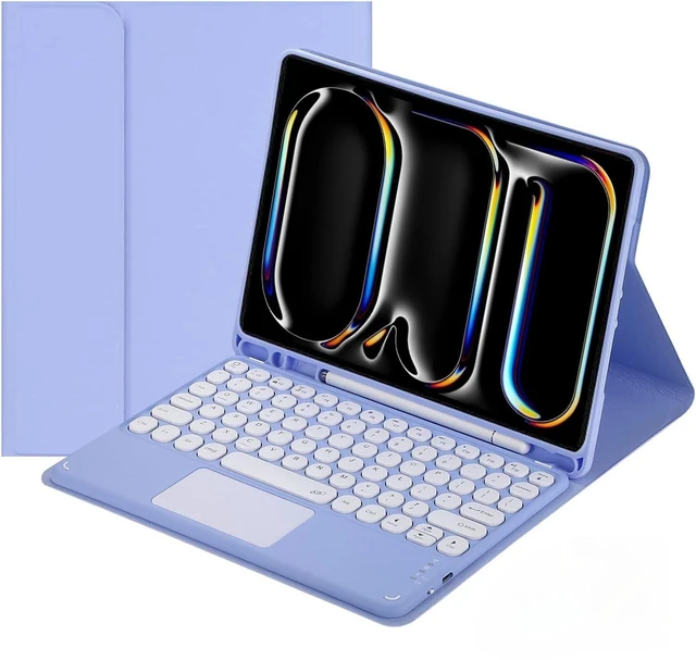 Alt view image 6 of 10 - NUWONAYA Touchpad Keyboard Case for Galaxy Tab S10 Lite/S10 FE/S9 FE/S9/S8/S7 with S Pen Holder, Round Keys Magnetic Detachable Trackpad Keyboard, Purple