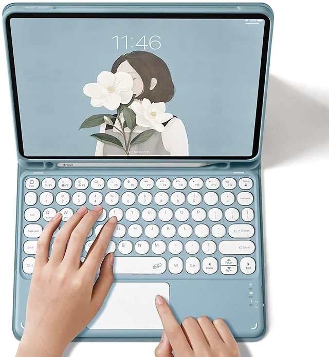 Alt view image 7 of 10 - NUWONAYA Touchpad Keyboard Case for Galaxy Tab S10 Lite/S10 FE/S9 FE/S9/S8/S7 with S Pen Holder, Round Keys Magnetic Detachable Trackpad Keyboard, Purple