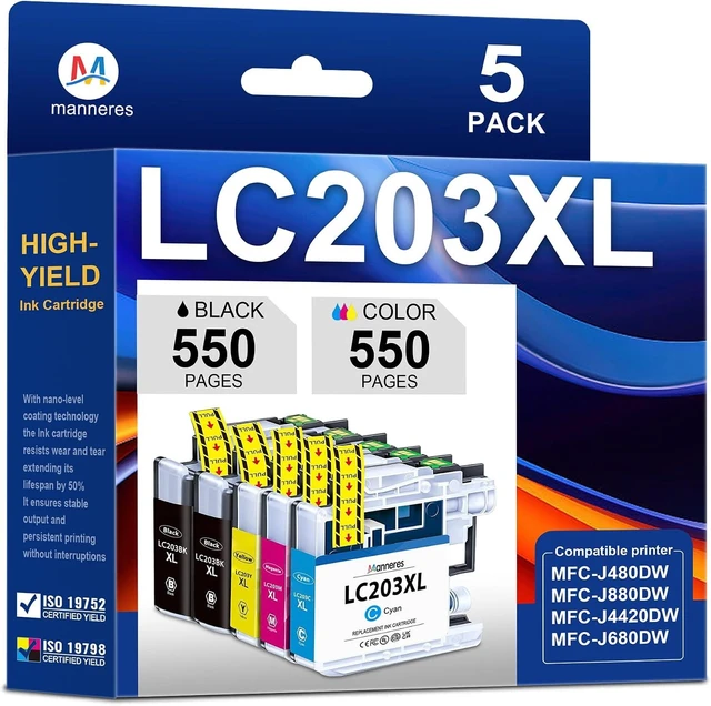 Alt view image 8 of 14 - LC203XL Ink Cartridges LC203 LC201 High Yield Ink Cartridges 5 Pack