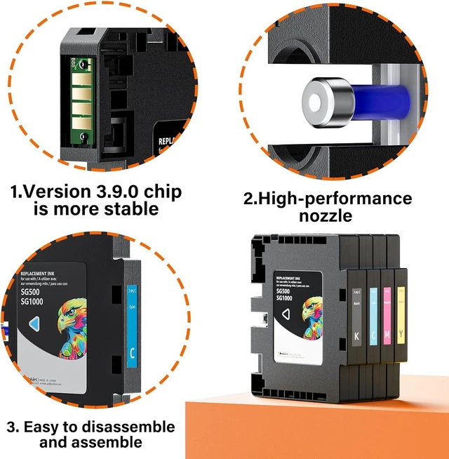 Alt view image 13 of 14 - 3.9.0 SG500 SG1000 Sublimation Ink Cartridges Replacement for Sawgrass SG500 and SG1000 Printers, Compatible with Firmware Version 3.09 or Earlier (BK, C, M, Y, 4PK)