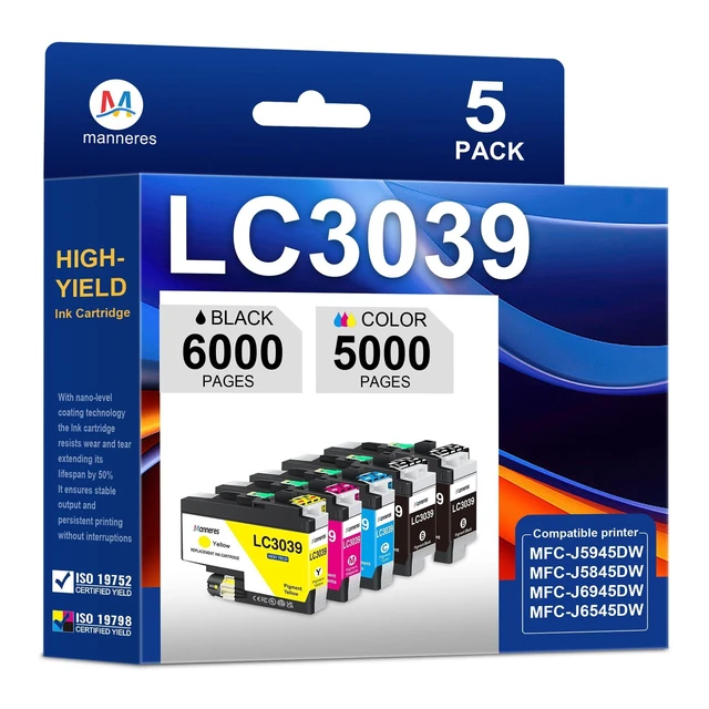 Alt view image 6 of 10 - LC3039 Ink Cartridges 5-Pack(2BK/1C/1M/1Y) LC3039XXL Ink Replacement for Brother LC3039 LC3037 MFC-J5845DW MFC-J5945DW MFC-J6545DW MFC-J6945DW Printer