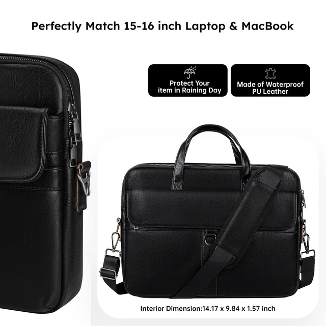 Alt view image 7 of 10 - 15 16 inch Leather Laptop Bag for 2025-2023 MacBook Air 15-inch M4 A3241 M3 A3114 M2 A2941, MacBook Pro 16 M4 Pro/Max, Travel Shoulder Computer Carrying Sleeve Case