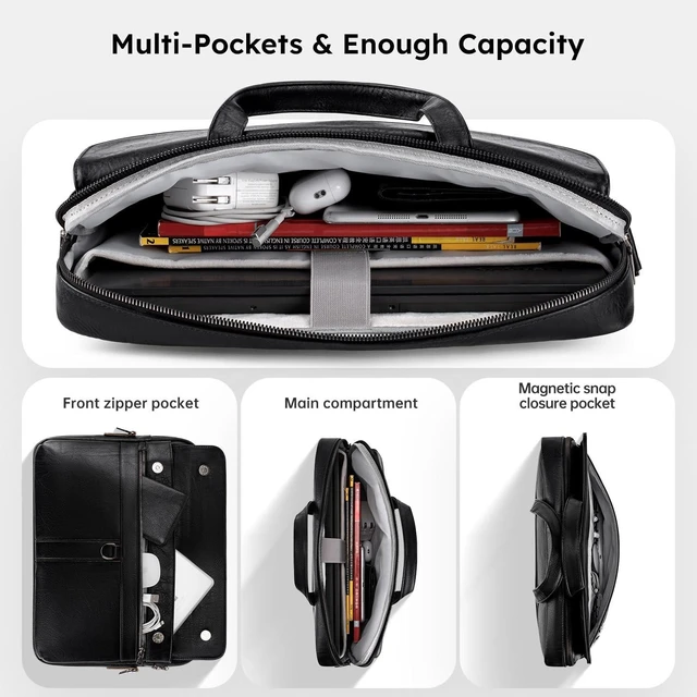 Alt view image 8 of 10 - 15 16 inch Leather Laptop Bag for 2025-2023 MacBook Air 15-inch M4 A3241 M3 A3114 M2 A2941, MacBook Pro 16 M4 Pro/Max, Travel Shoulder Computer Carrying Sleeve Case