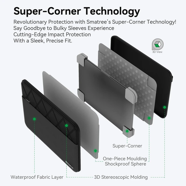 Alt view image 9 of 10 - Smatree 15 inch Laptop Sleeve for Microsoft Surface Laptop for Business Copilot+PC, for Surface Laptop7 Protective Case with Accessory Pocket, YKK Zipper, Patented Super Corner Design (E424)
