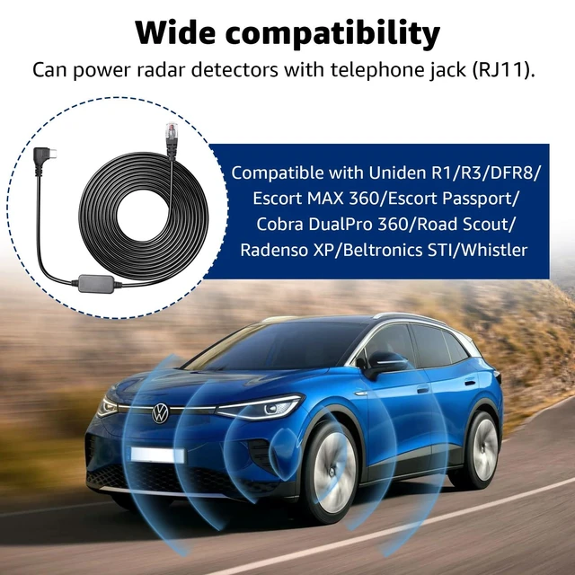 Alt view image 9 of 10 - Hodeoo Type-c to RJ11 Radar Detector Power Cable,DC 5V-12V Power Cable Replacement for Uniden, Escort, Radenso XP, Beltronics & Whistler Radar Detectors (13FT Length)