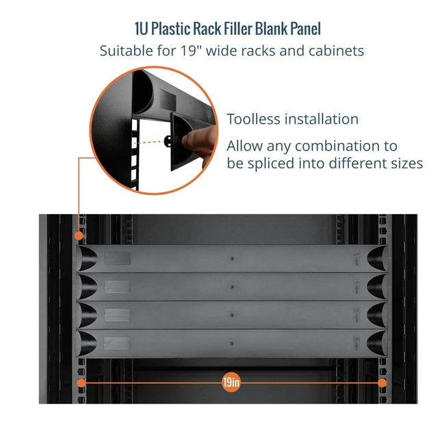 Alt view image 10 of 12 - 1U Blank Panel, Plastic Rack Blank Panel, Rack Mount Plate for 19 in Server Rack Enclosure or Network Cabinet, Toolless Mounting, Black(10 Pack)