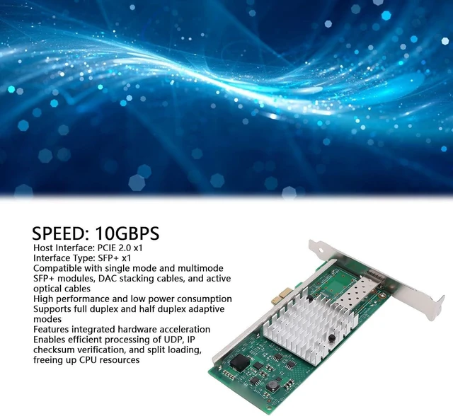 Alt view image 9 of 14 - 10G SFP PCIE Network Card, 82599EN Chip 10GB PCIE x1 Fiber Ethernet Adapter, with Single Mode Multi Mode DAC Cables Support, for VMware Server