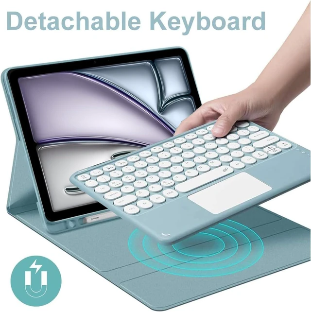 Alt view image 8 of 10 - AnMengXinLing Keyboard Case for iPad (A16) 11th/iPad 10th Generation with Pencil Holder, Magnetic Detachable Slim Lightweight Keyboard with Multi-Touch Trackpad,Teal