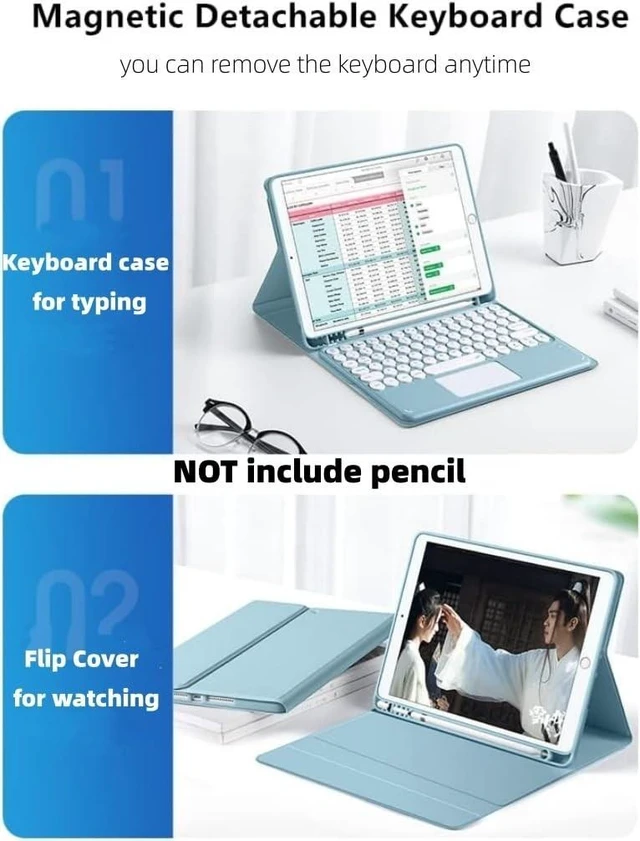 Alt view image 10 of 10 - AnMengXinLing Keyboard Case for iPad (A16) 11th/iPad 10th Generation with Pencil Holder, Magnetic Detachable Slim Lightweight Keyboard with Multi-Touch Trackpad,Teal