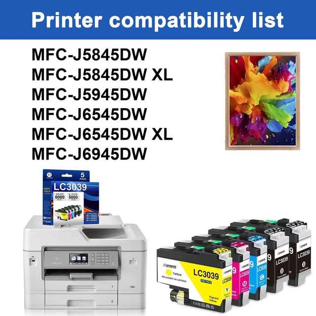 Alt view image 7 of 10 - LC3039 Ink Cartridges 5-Pack(2BK/1C/1M/1Y) LC3039XXL Ink Replacement for Brother LC3039 LC3037 MFC-J5845DW MFC-J5945DW MFC-J6545DW MFC-J6945DW Printer