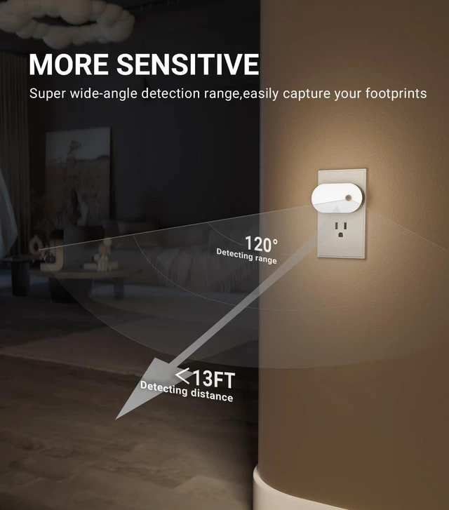 Alt view image 9 of 14 - 120LM Ultra Bright Plug-in Motion Sensor Night Light, Stepless Dimmable LED Nightlight, Always-On and Auto-Off, for Hallway, Stairs, Bathroom, Bedroom, Garage, Cool White (6-Pack)