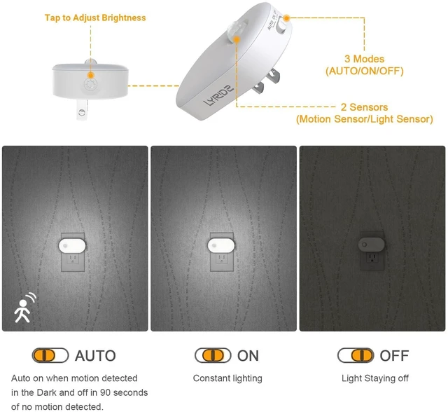 Alt view image 11 of 14 - 120LM Ultra Bright Plug-in Motion Sensor Night Light, Stepless Dimmable LED Nightlight, Always-On and Auto-Off, for Hallway, Stairs, Bathroom, Bedroom, Garage, Cool White (6-Pack)
