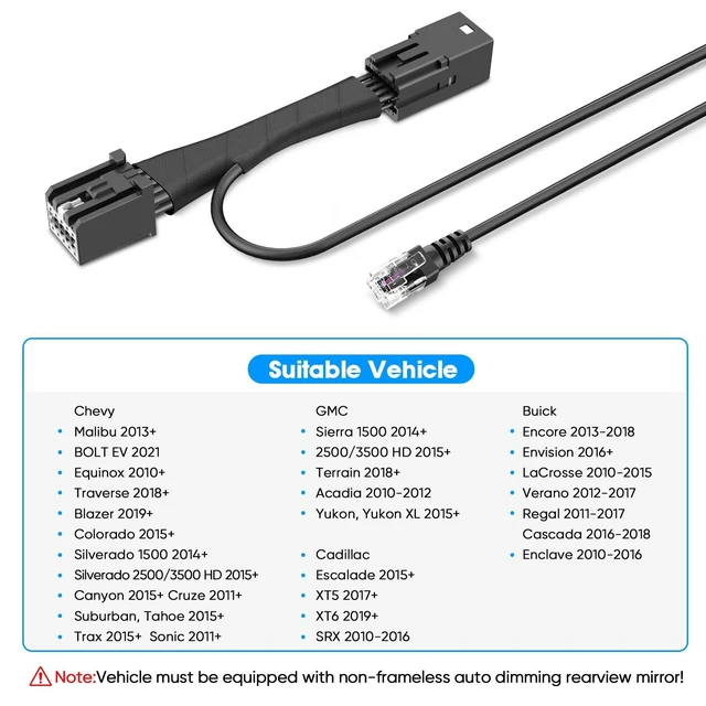 Alt view image 8 of 10 - TQXHLBFU Radar Detector Power Adapter RJ11 Plug (10P Type D) Compatible with GMC,Chevy,Cadillca,Buick,with Auto-dimming Rearview Mirror,Radar Detector Adapter Cable,Clean Install