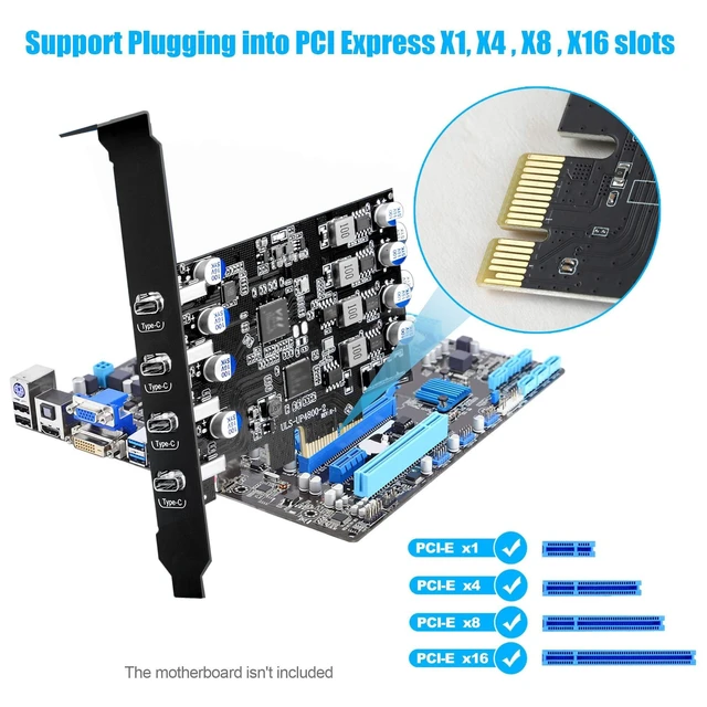 Alt view image 8 of 10 - Sinefine 4 Ports USB PCIE Card (4X Type C) PCIe USB 3.0 Expansion Card with Low Profile Bracket for Desktop PC, Data only