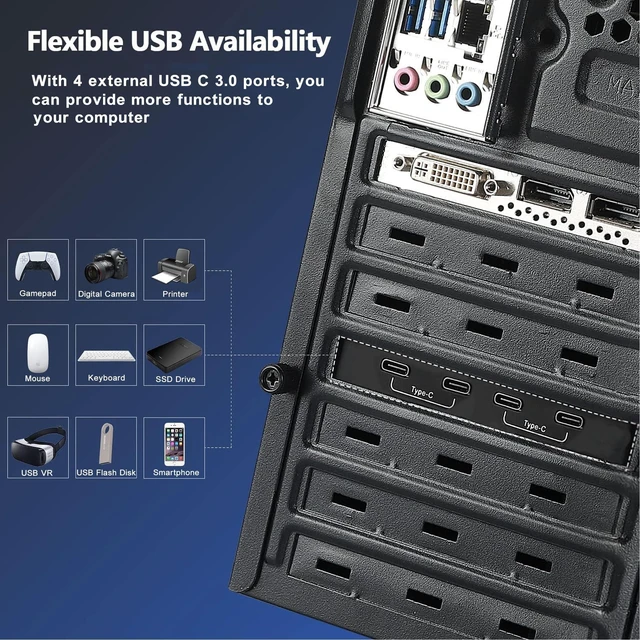 Alt view image 9 of 10 - Sinefine 4 Ports USB PCIE Card (4X Type C) PCIe USB 3.0 Expansion Card with Low Profile Bracket for Desktop PC, Data only