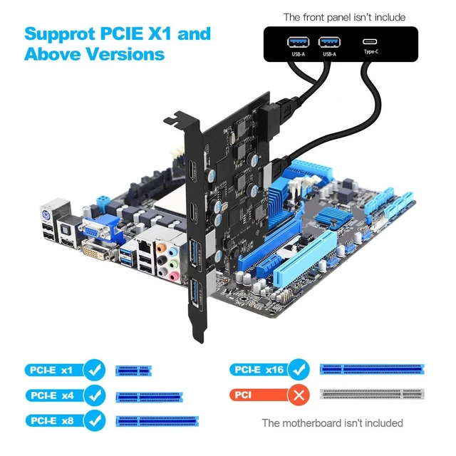 Alt view image 7 of 10 - YEELIYA 6-Ports USB PCIe Card PCI Express to Type C(2),USB Type-A2 Expansion Card with Internal 19 Pin Connector/Type EA-Key Front Panel Adapter for Desktop PC Support Window/11/10/ and Linux