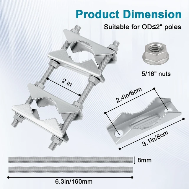 Alt view image 9 of 10 - 4 Pack Antenna Mast Clamp 2 inch Pole to Pole Mounting Kits Heavy Duty Mast to Mast Bracket with V Jaw Block for TV CB Ham Antenna, Weather Station, Pipes