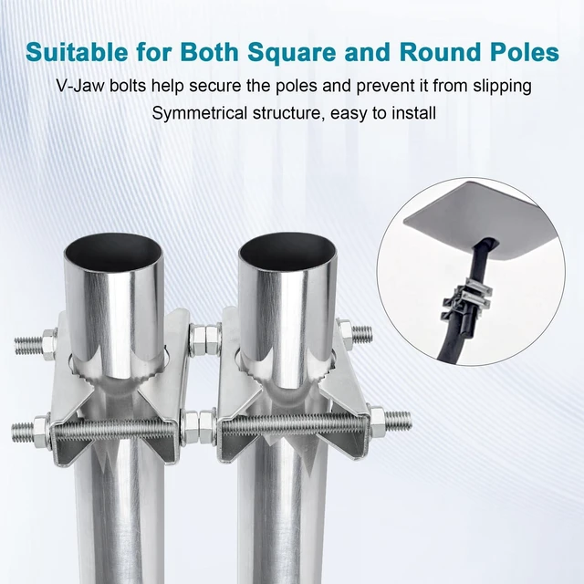 Alt view image 8 of 10 - 4 Pack Antenna Mast Clamp 2 inch Pole to Pole Mounting Kits Heavy Duty Mast to Mast Bracket with V Jaw Block for TV CB Ham Antenna, Weather Station, Pipes