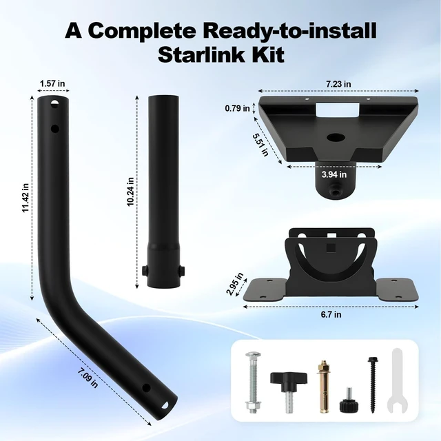 Alt view image 7 of 10 - Starlink Gen 3 Pole Mount, 360 Rotating & 180 Tilting Roof/Wall Mount Bracket for Starlink Standard V3 Dish, Heavy Duty Steel Pipe Mounting Kit for Outdoor Installation
