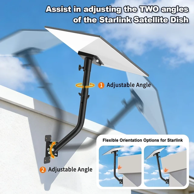 Alt view image 9 of 10 - Starlink Gen 3 Pole Mount, 360 Rotating & 180 Tilting Roof/Wall Mount Bracket for Starlink Standard V3 Dish, Heavy Duty Steel Pipe Mounting Kit for Outdoor Installation